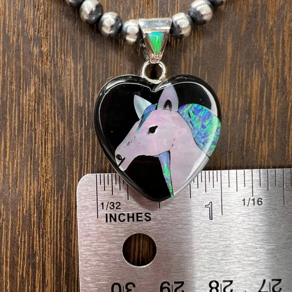 Native American Inlay Pendant - White Horse - Picture 3 of 4